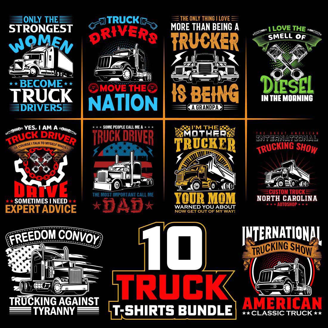 World best truck t-shirt design bundle preview image.