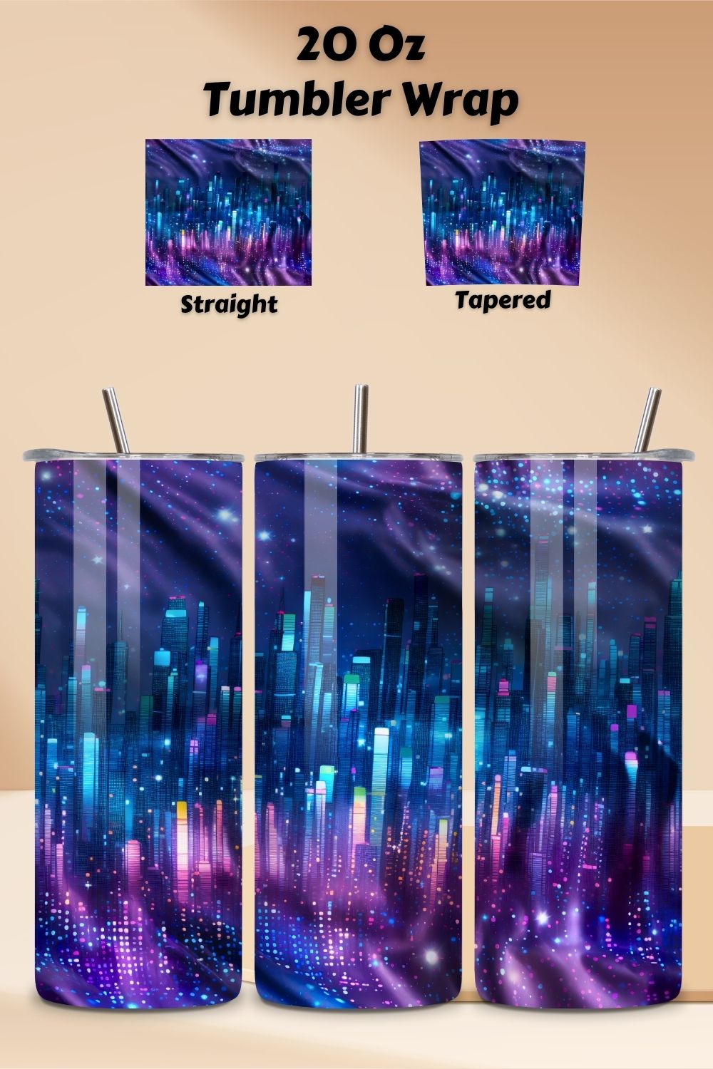 Metropolis Radiance Ombre Tumbler wrap, Seamless Wrap PNG, Glitter Ombre Tumbler Wrap, Tumbler Sublimation Design, Gradient Tumbler Png, Sparkling Glitter Tumbler pinterest preview image.