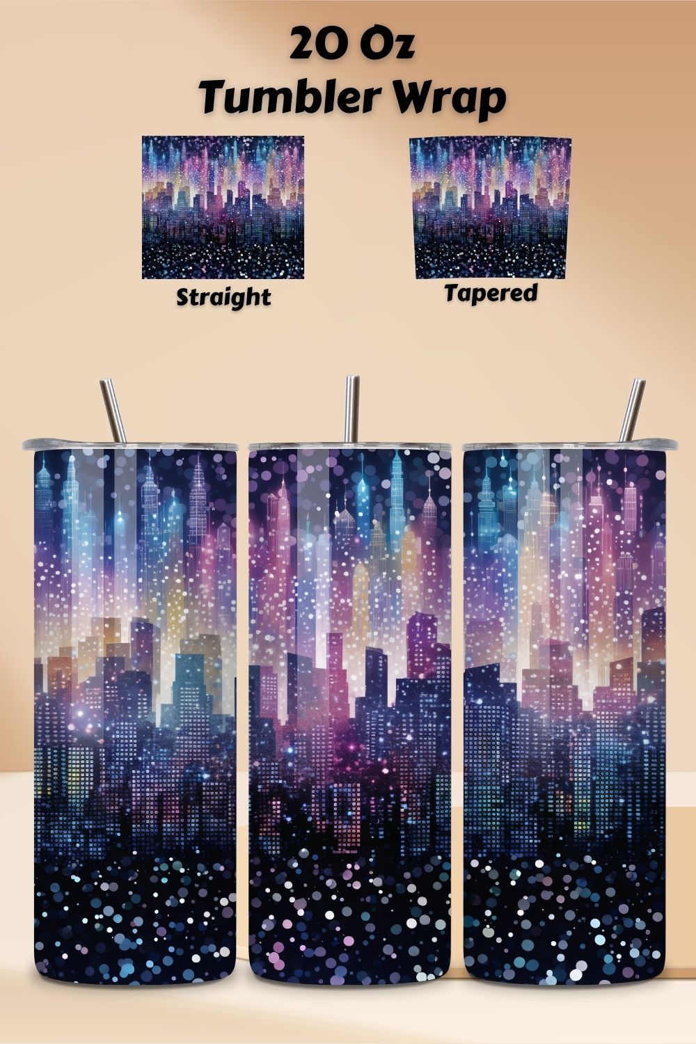 City Lights Glitter Ombre Tumbler wrap, Seamless Wrap PNG, Glitter Ombre Tumbler Wrap, Tumbler Sublimation Design, Gradient Tumbler Png, Sparkling Glitter Tumbler pinterest preview image.