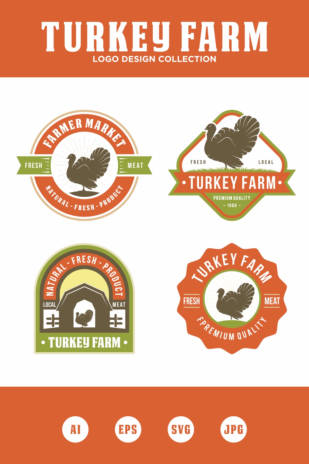 Turkey Farm logo design collection - only 10$ pinterest preview image.