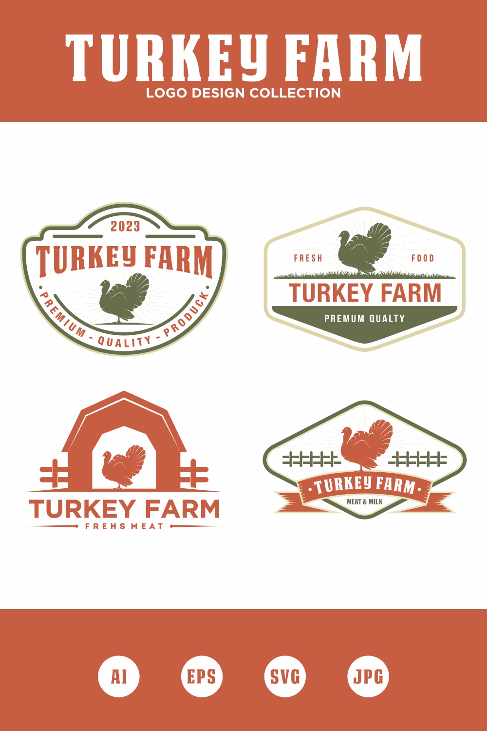 Turkey Farm logo design collection - only 10$ pinterest preview image.