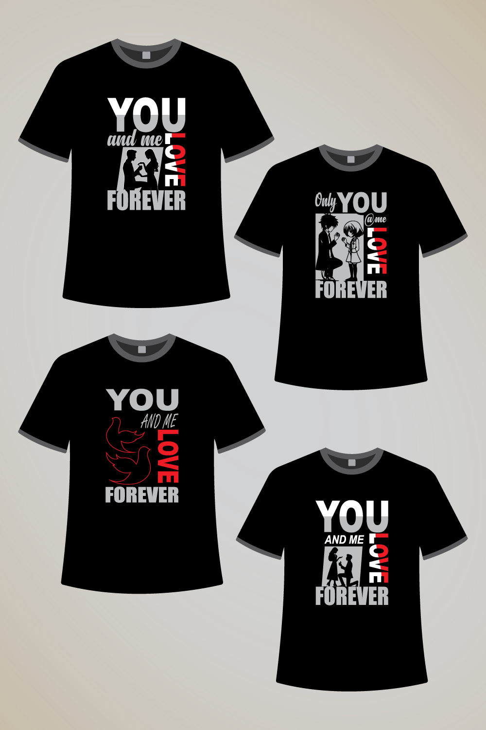 Typography T-Shirt Design, You and me Love Forever pinterest preview image.