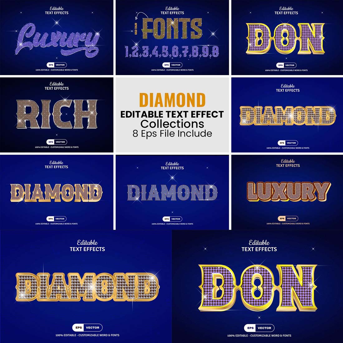 Editable Diamond Vector Text Effect cover image.