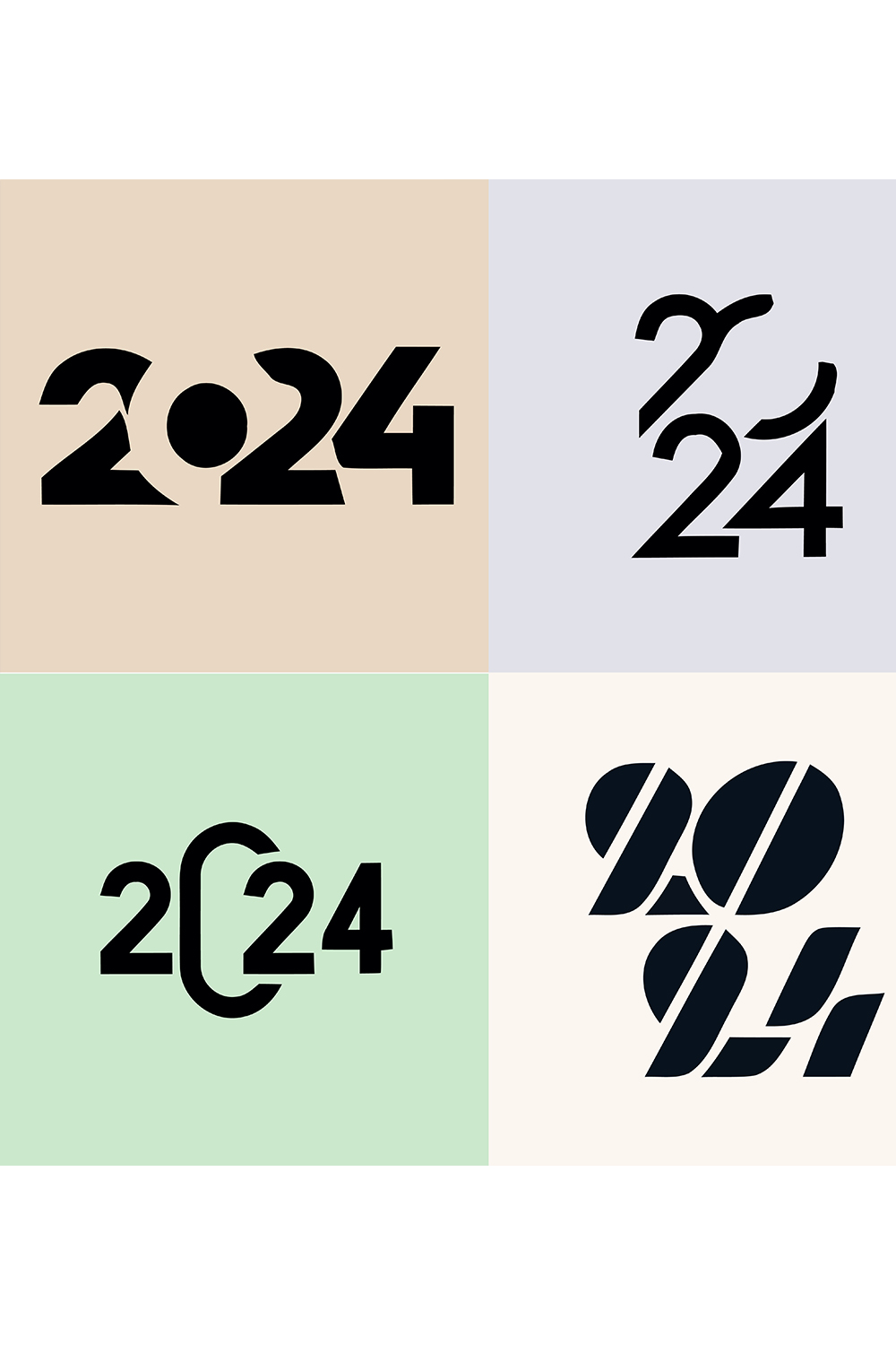 4 Set of 2024 number design template pinterest preview image.