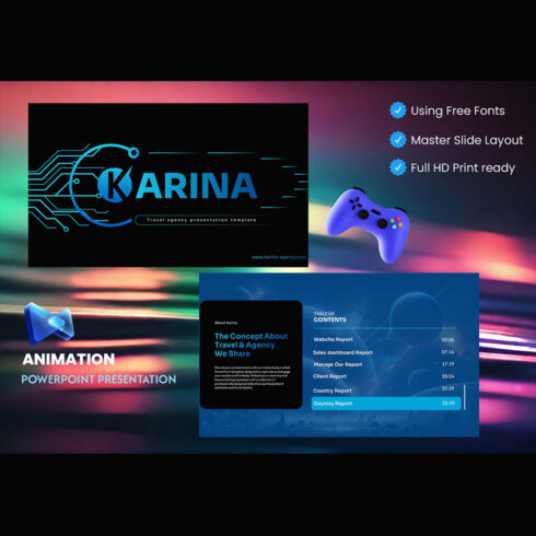 Karina Travel Agency Animated PowerPoint Presentation Template cover image.