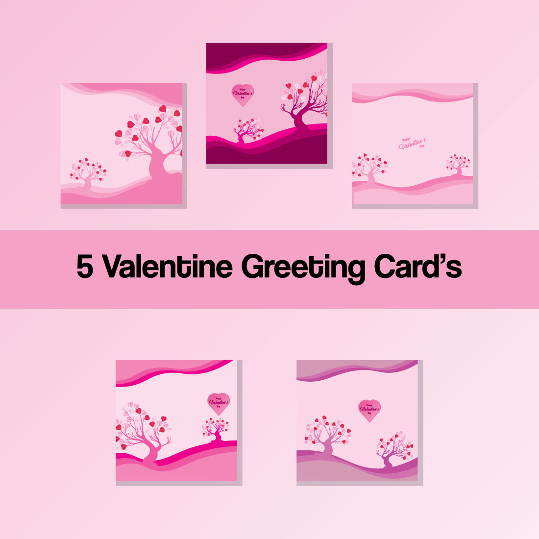 5 Valentine Greeting Cards preview image.
