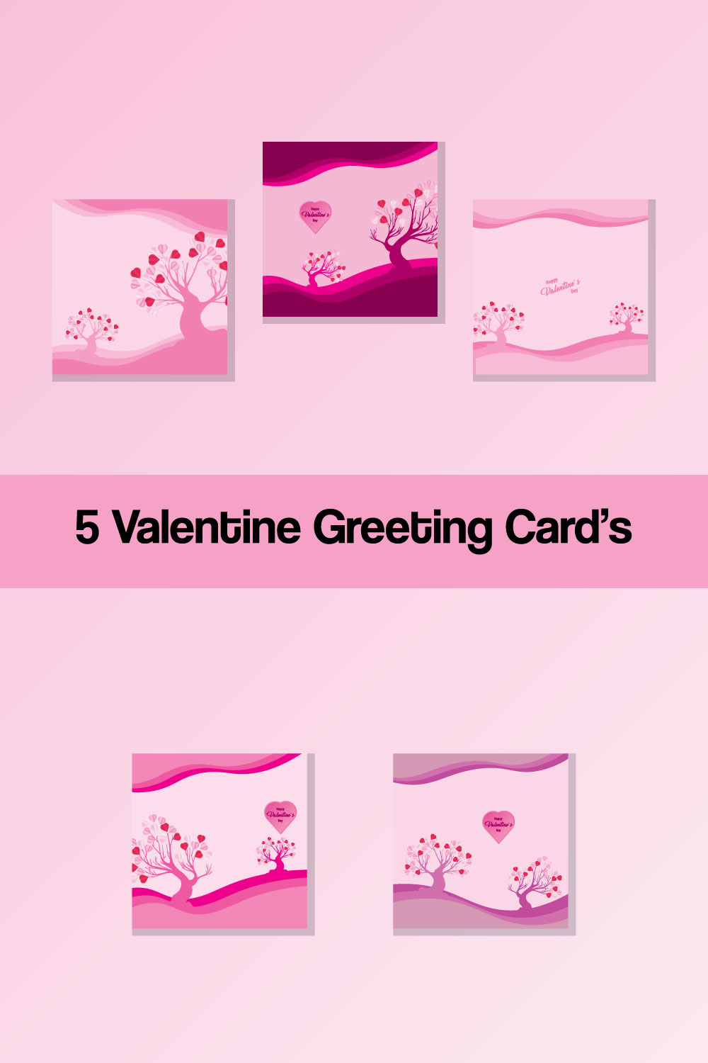 5 Valentine Greeting Cards pinterest preview image.