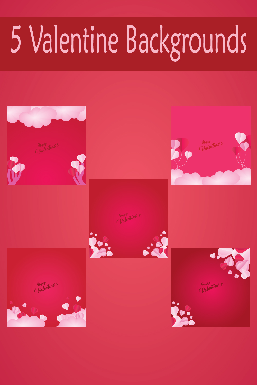 5 Valentine Backgrounds pinterest preview image.