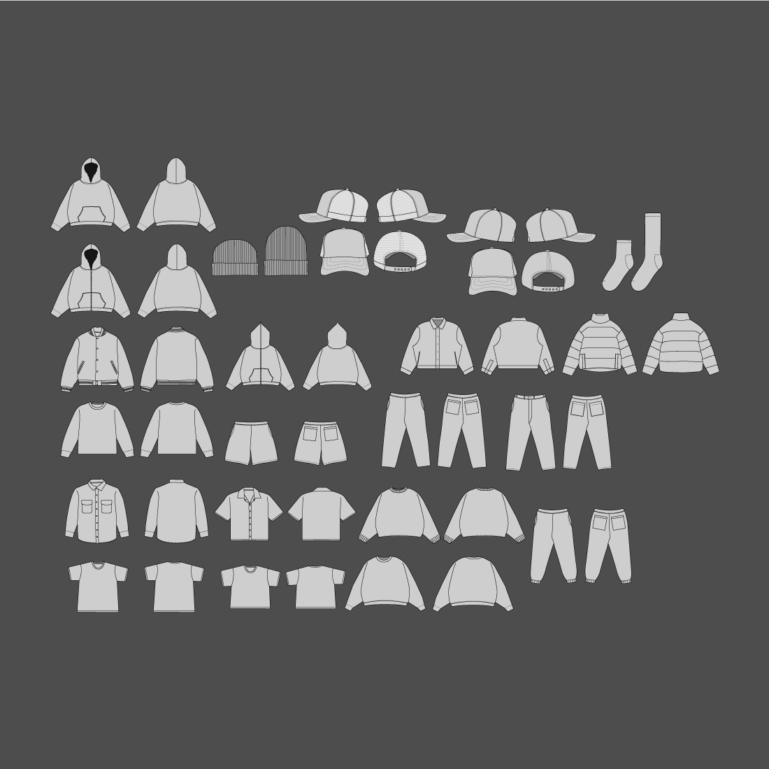 Baby Clothes Bundle Vectors Set of Toddler Clothing fashion Flat Sketch for  Adobe Illustrator Technical Drawing baby Clothes Templates 