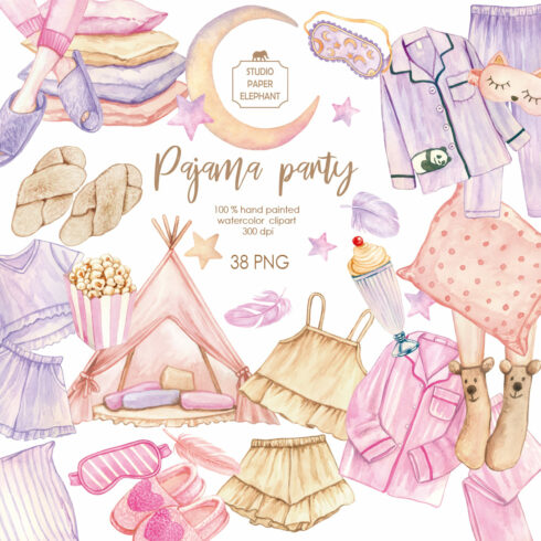 Watercolor Pajama Party, Slumber Party Clipart, Pajama Clipart cover image.