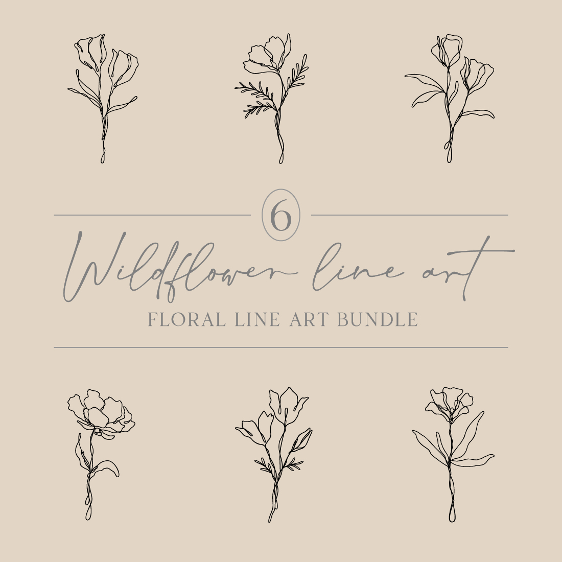 6 Floral Line Art Bundle | Continuous Line Wildflower Design Set cover image.