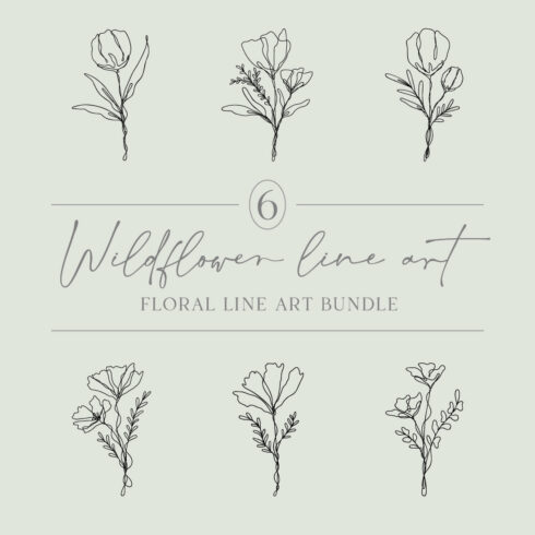 6 Floral Line Art Bundle | Continuous Line Wildflower Design Set cover image.