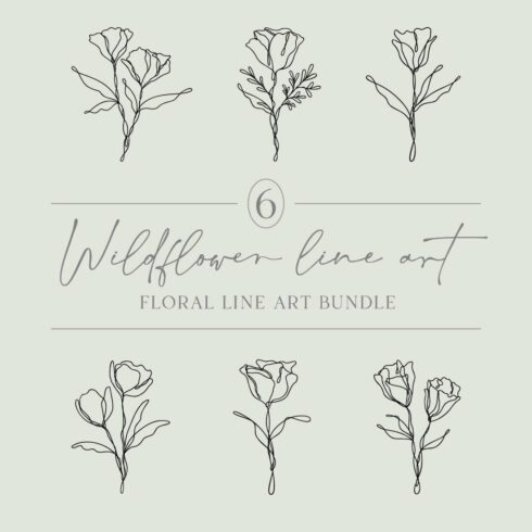 Floral Line Art Bundle Of 6 | Continuous Line Wildflower Design Set cover image.