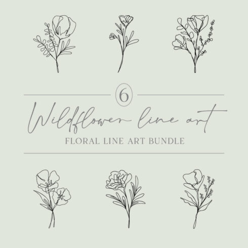 Floral Line Art Bundle Of 6 | Continuous Line Wildflower Designs cover image.