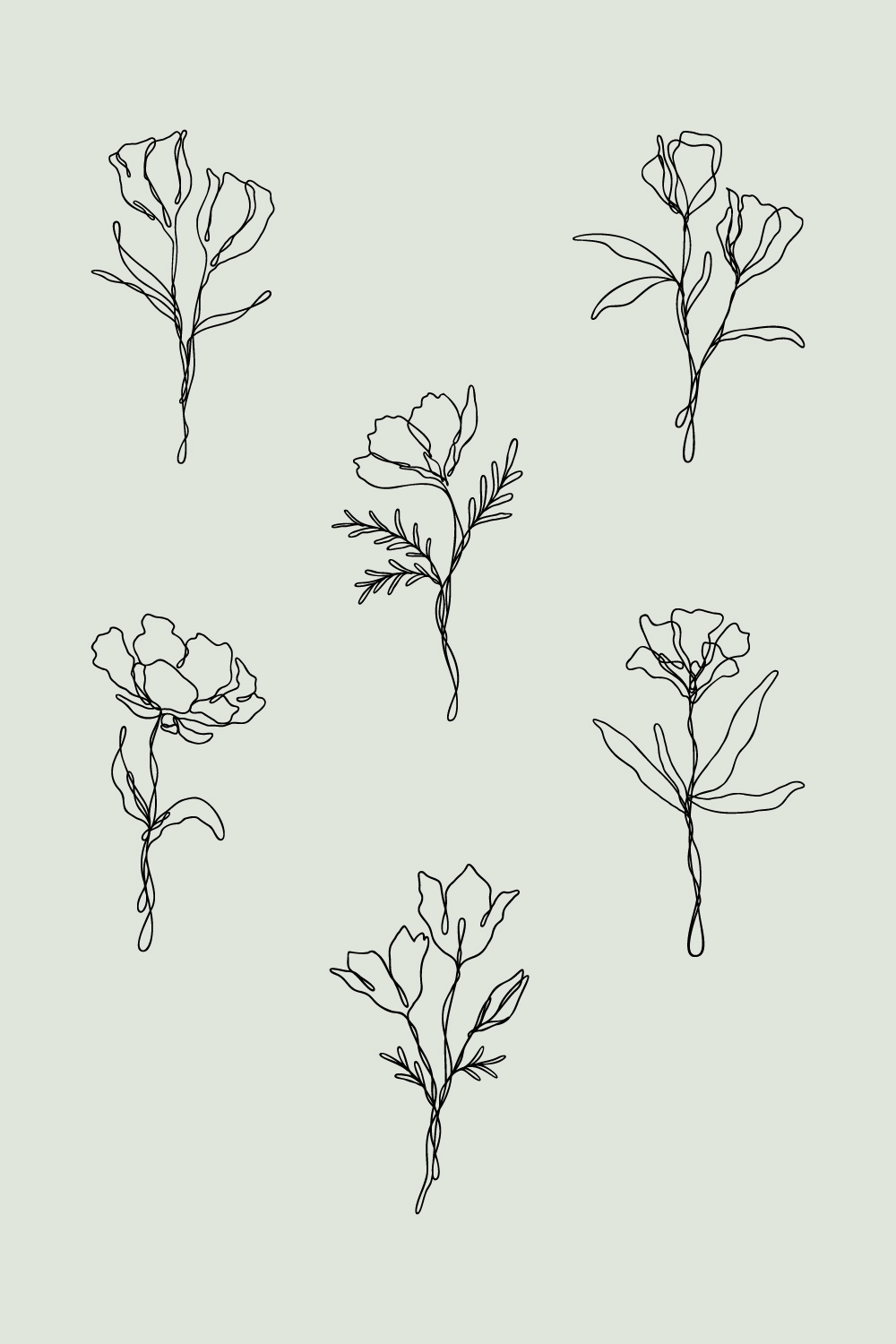6 Floral Line Art Bundle | Continuous Line Wildflower Design Set pinterest preview image.