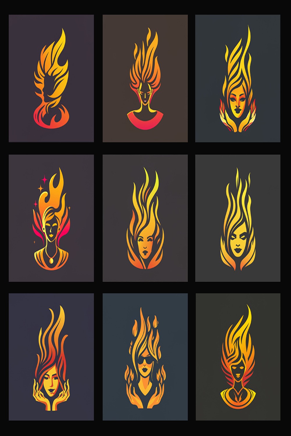 Woman Fire - Vector Art Logo Total = 09 pinterest preview image.