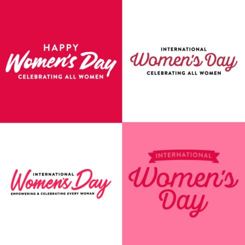 4 Bundle Women Day Text Title, Women day, vector women day typography cover image.