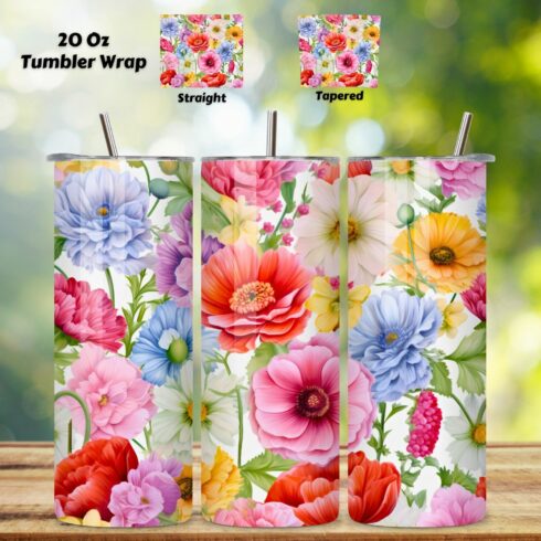 Flower Tumbler Design, Flowers tumbler sublimation, 20 oz, seamless design, skinny tumbler, sublimation tumbler, tumbler design, tumbler png cover image.