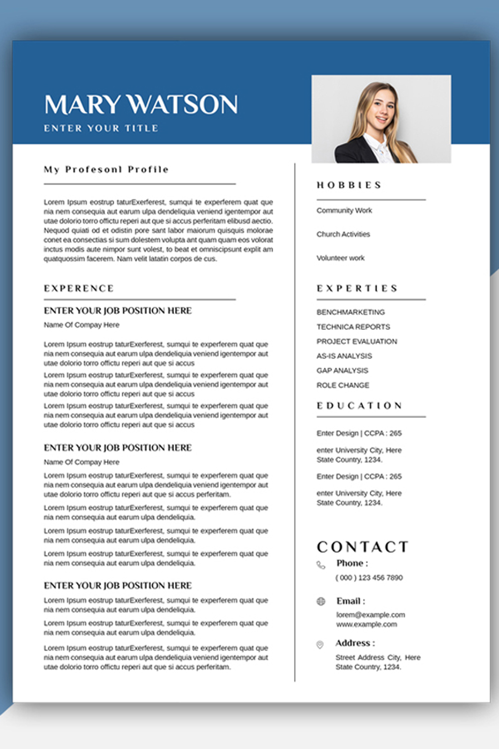 Resume Template pinterest preview image.