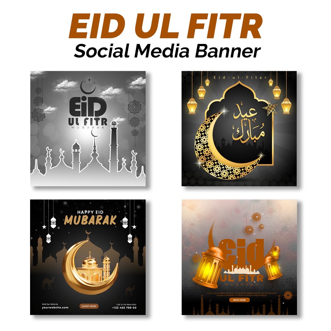 Creative Eid Mubarak And Eid-ul-fitr Islamic Festival Social Media Banner Or Post Template Bundle cover image.