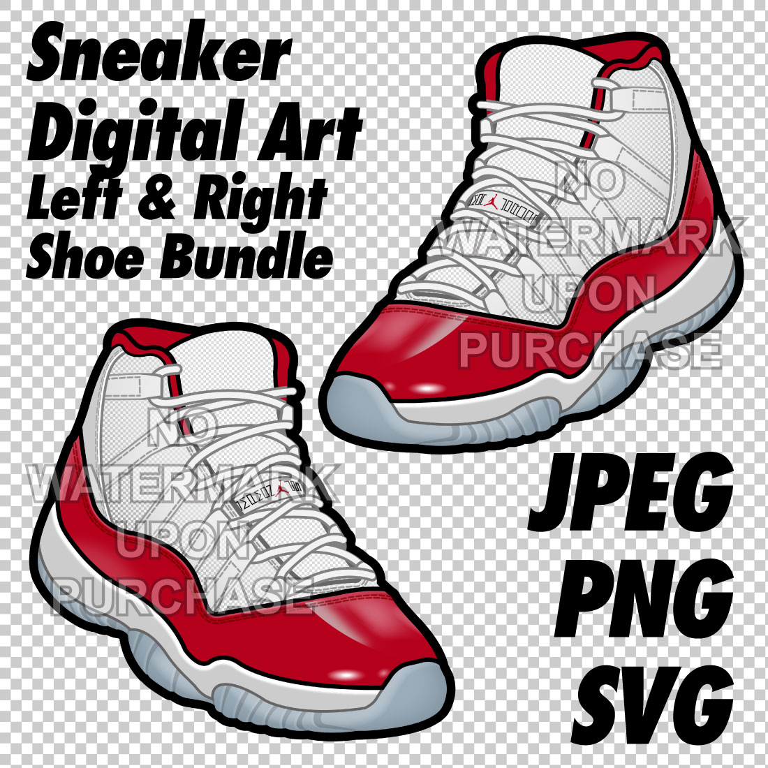 Air Jordan 11 Cherry JPEG PNG SVG Sneaker Art right & left shoe bundle cover image.