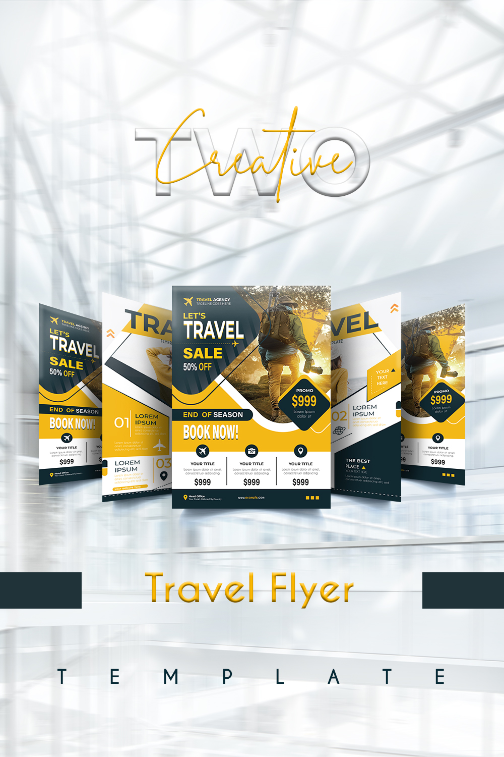 Travel agency flyer template pinterest preview image.