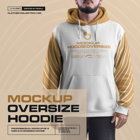 4 Mockups Oversize Hoodie Front, Back and Side View cover image.