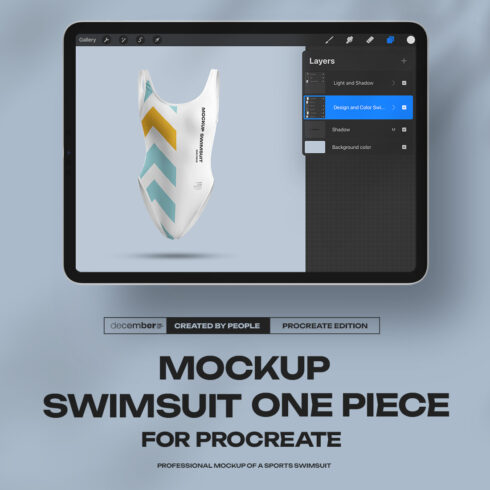 4 Mockups of a One Piece Sports Women's Swimsuit for Procreate 3D Style cover image.