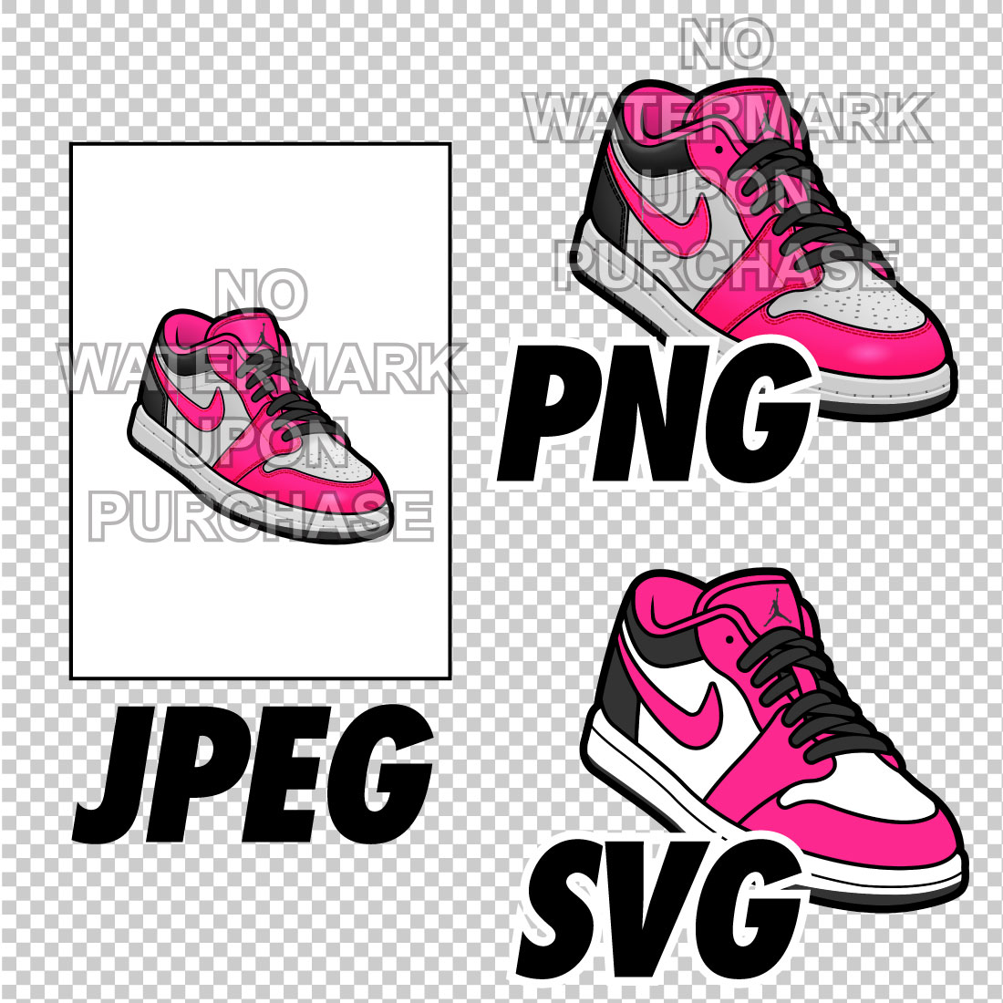 Air Jordan 1 Low Fierce Pink JPEG PNG SVG Sneaker Art right & left shoe bundle preview image.