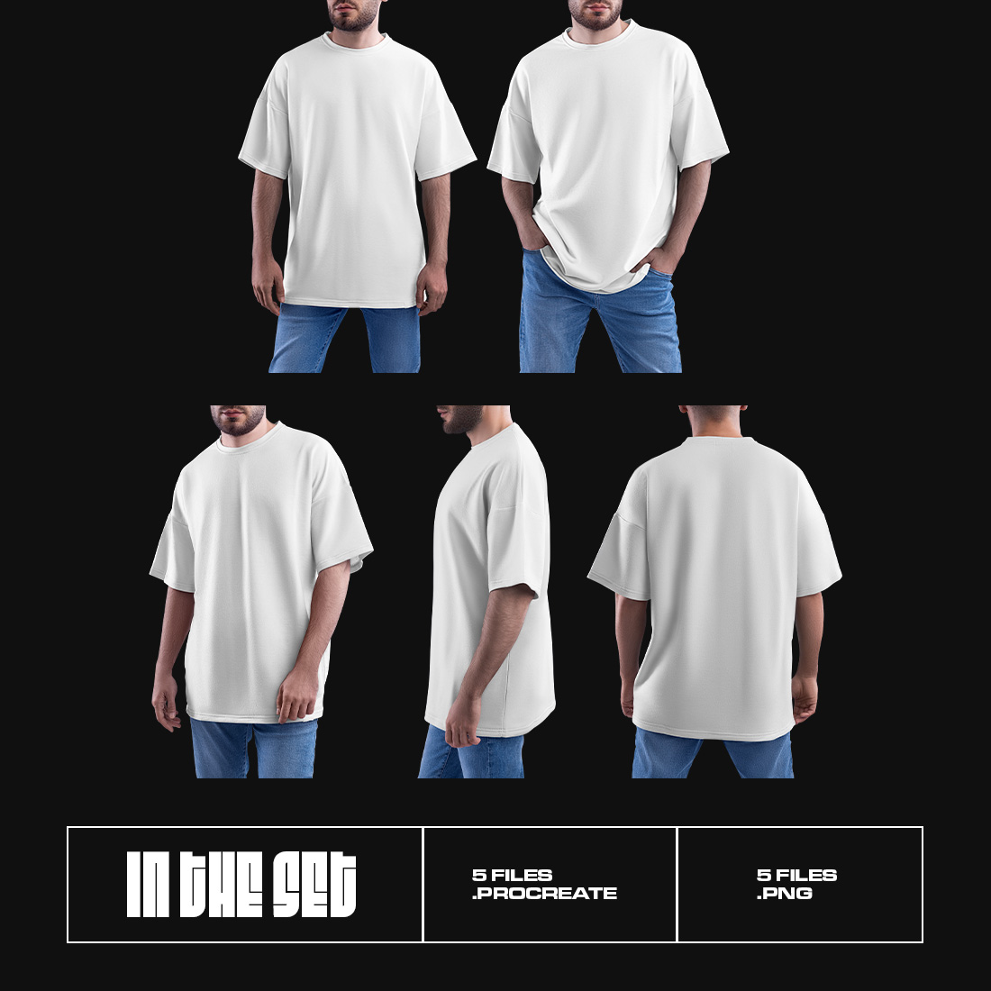 5 Mockups Oversize T-shirt for Procreate preview image.