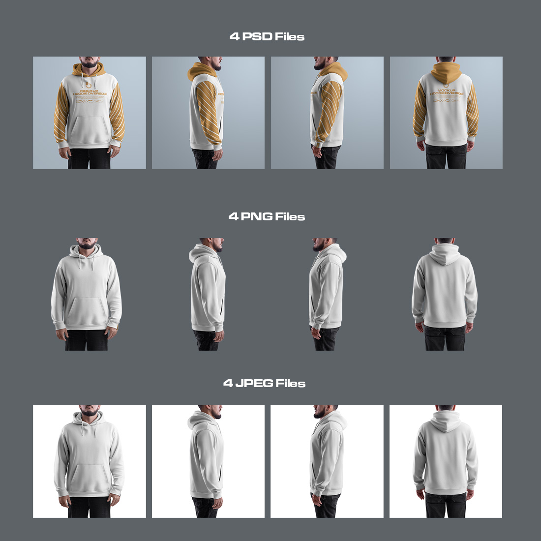 4 Mockups Oversize Hoodie Front, Back and Side View preview image.