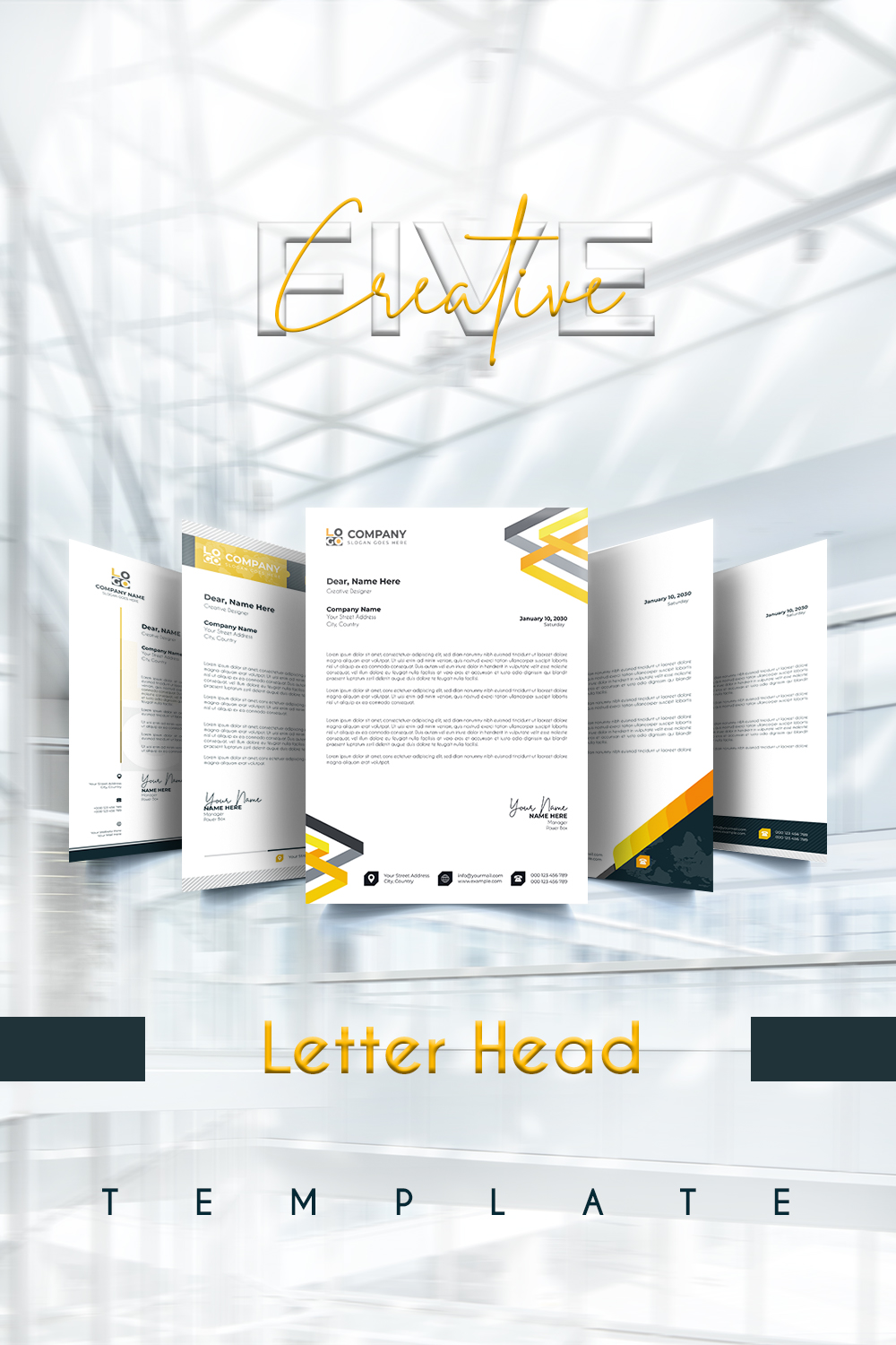 Professional letter head template pinterest preview image.