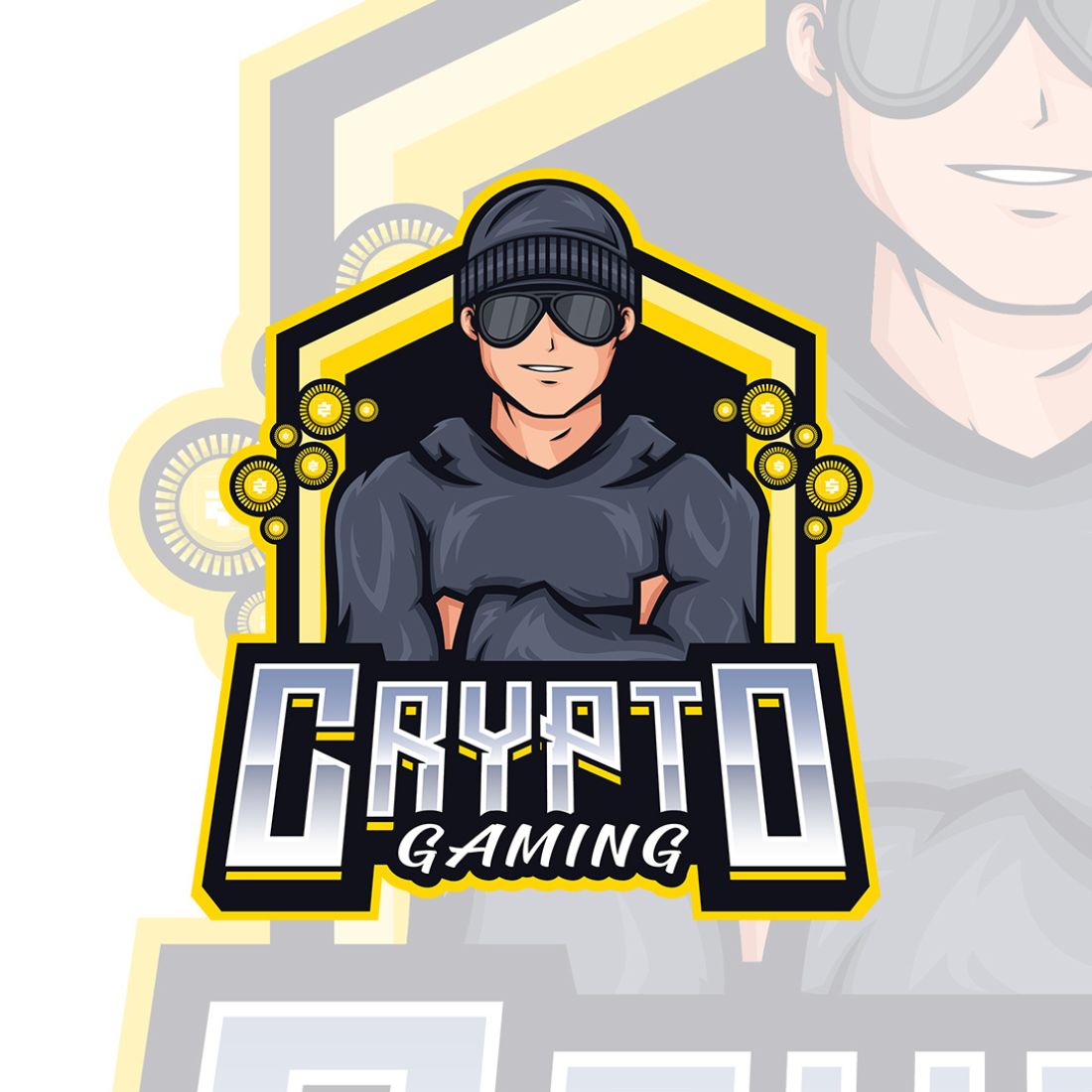 Crypto Guy Mascot Logo Template preview image.