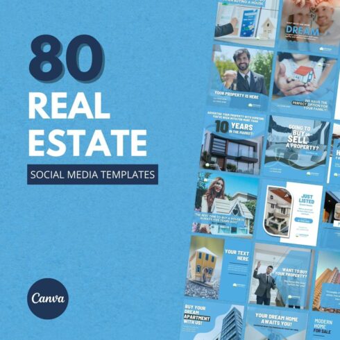 80 Premium Real Estate Social Media Templates (Canva Templates) cover image.