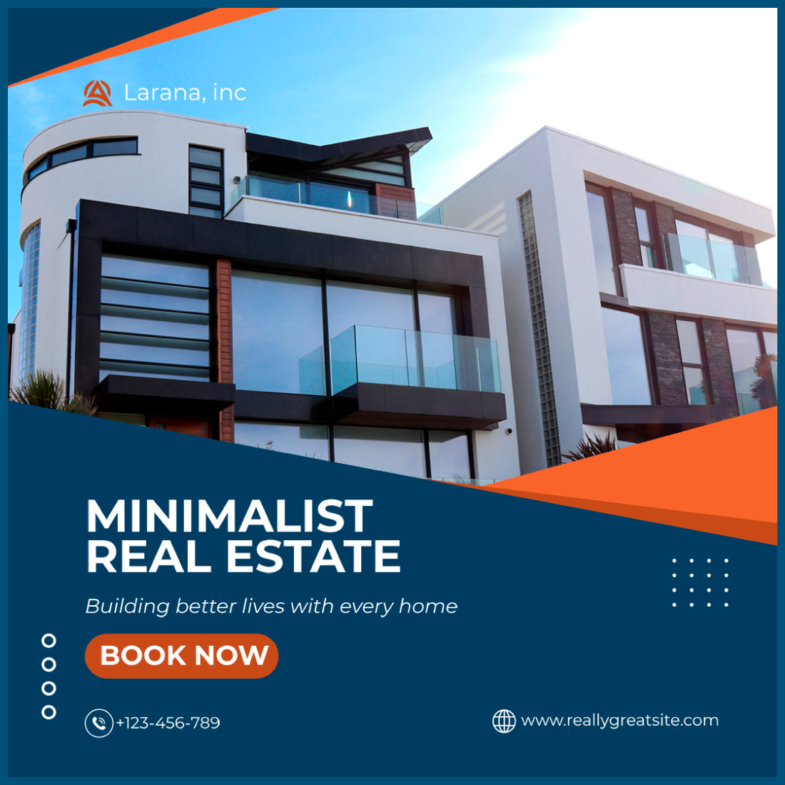 Blue and Orange Minimalist Real Estate Promotion Instagram Post preview image.