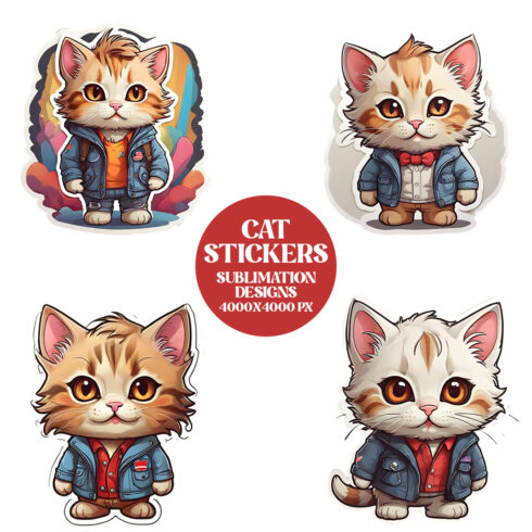 Cute Cat printable stickers PNG Files cover image.