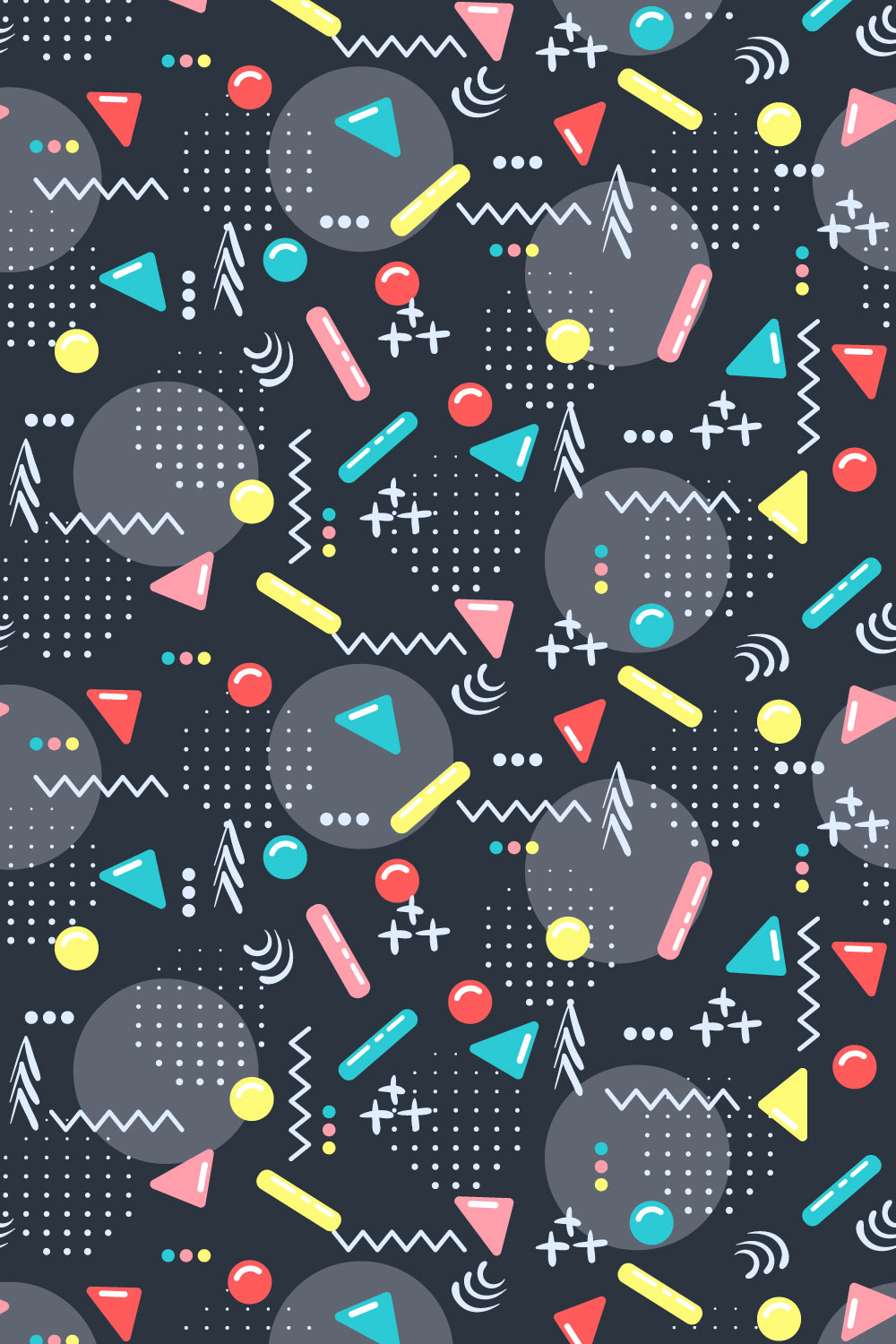 Memphis Pop Shapes Seamless Patterns pinterest preview image.