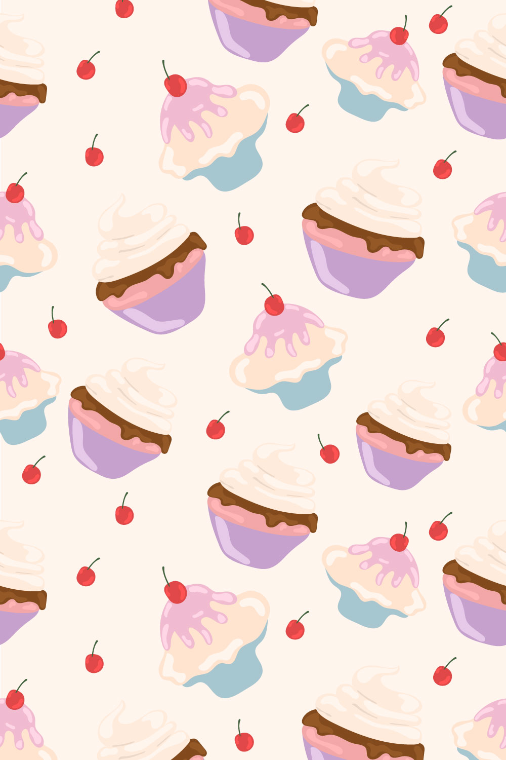 Lychee Cupcake Seamless Pattern pinterest preview image.