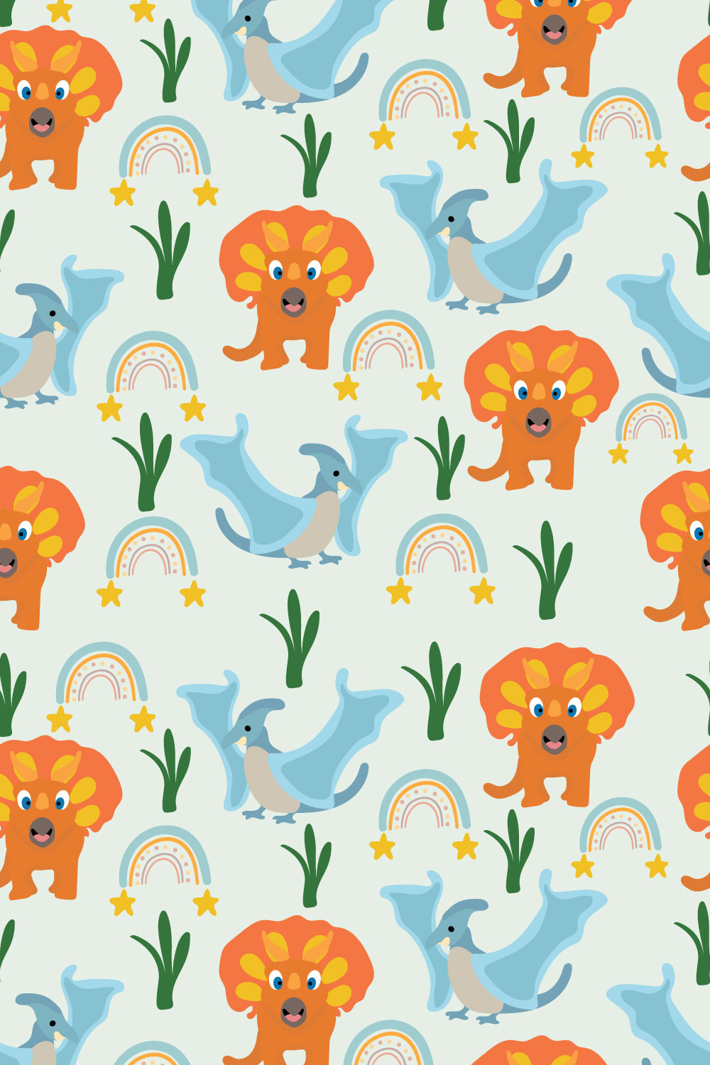 Cute Dino Seamless Pattern pinterest preview image.