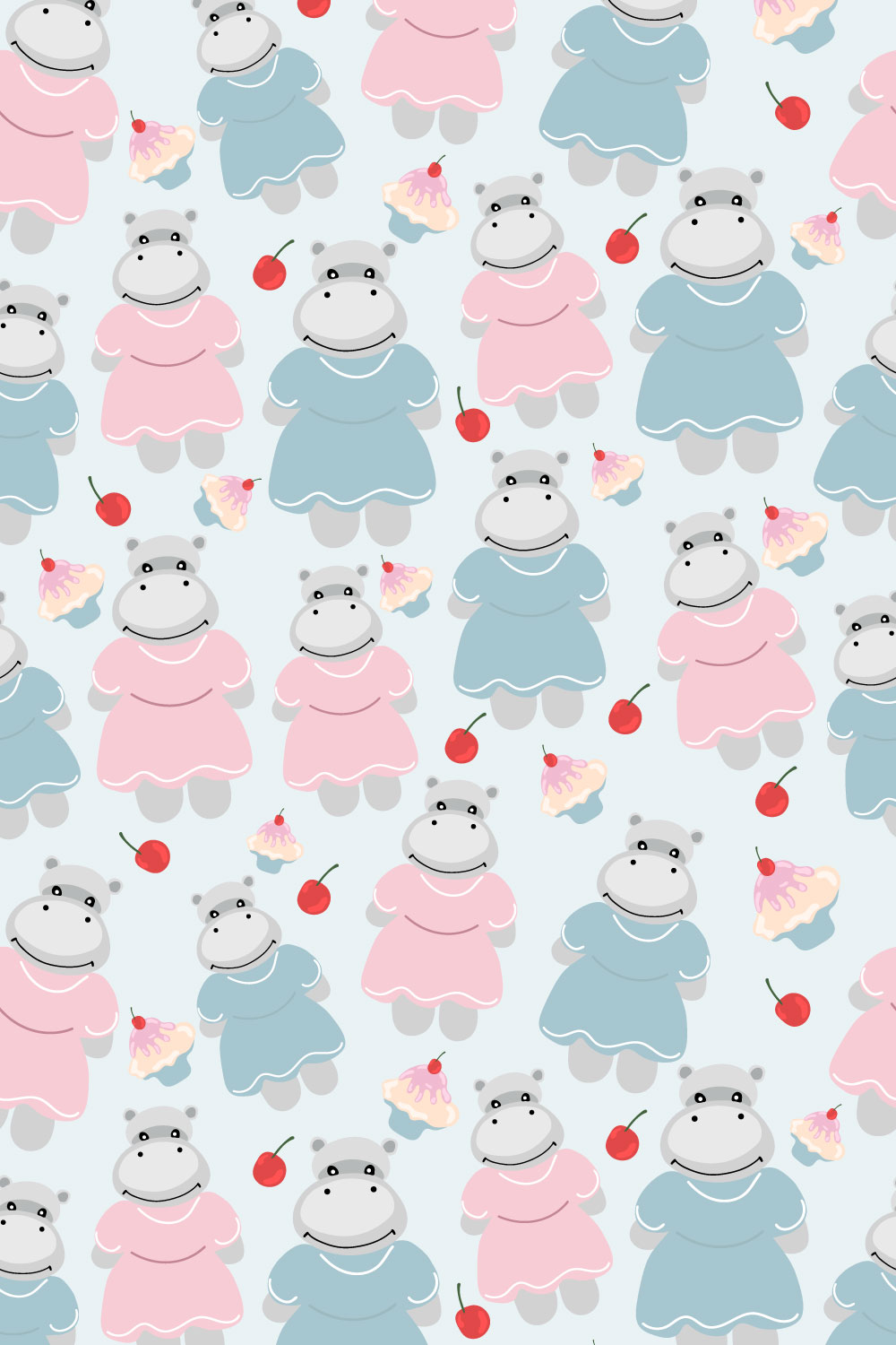 Cute Hippo Seamless Pattern pinterest preview image.