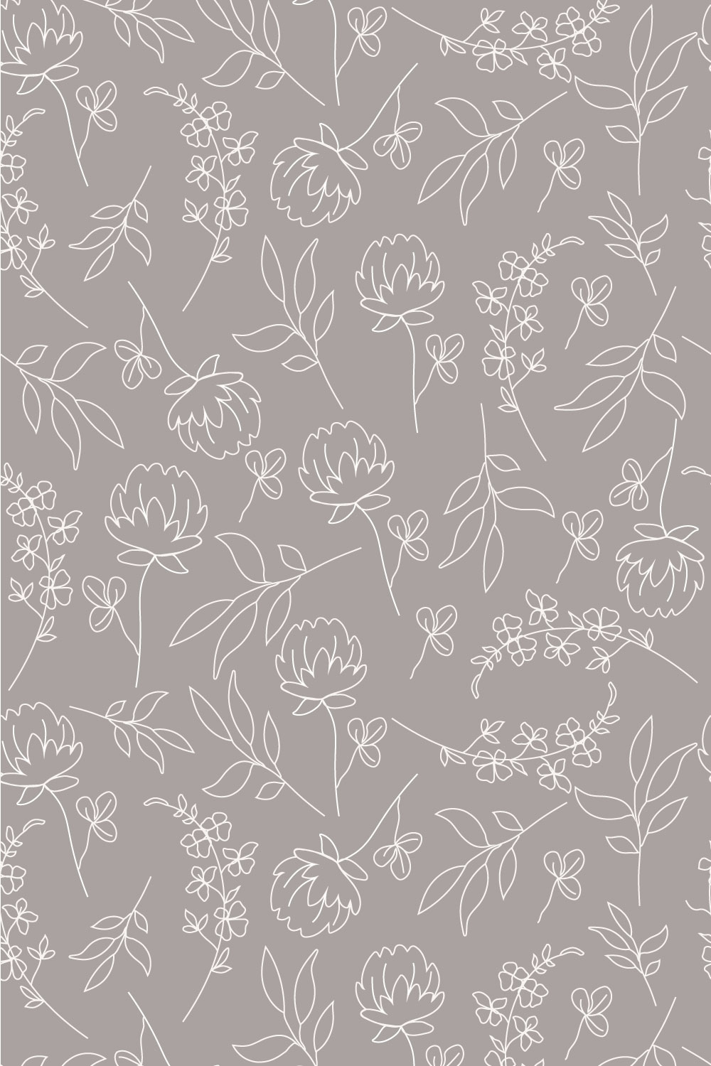 Gray Flower Line Art Seamless Pattern pinterest preview image.
