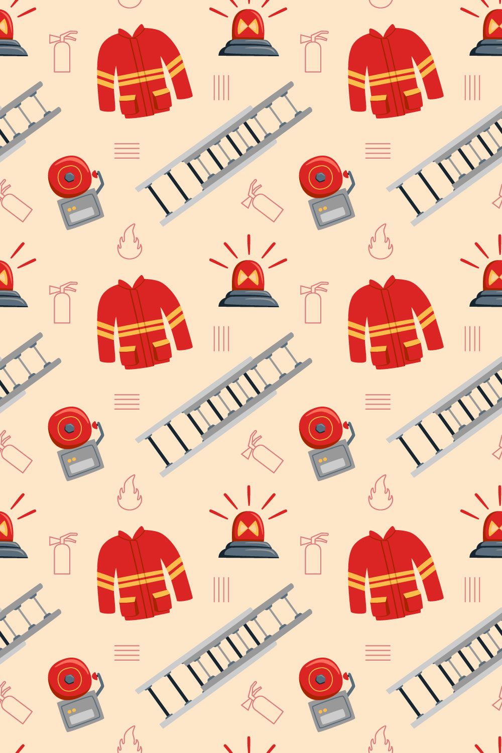 Firefighter Seamless Pattern pinterest preview image.