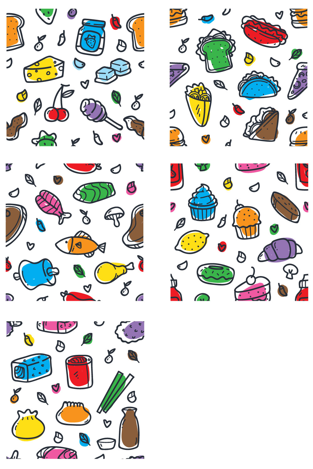 Food and Beverages Doodle Pattern pinterest preview image.