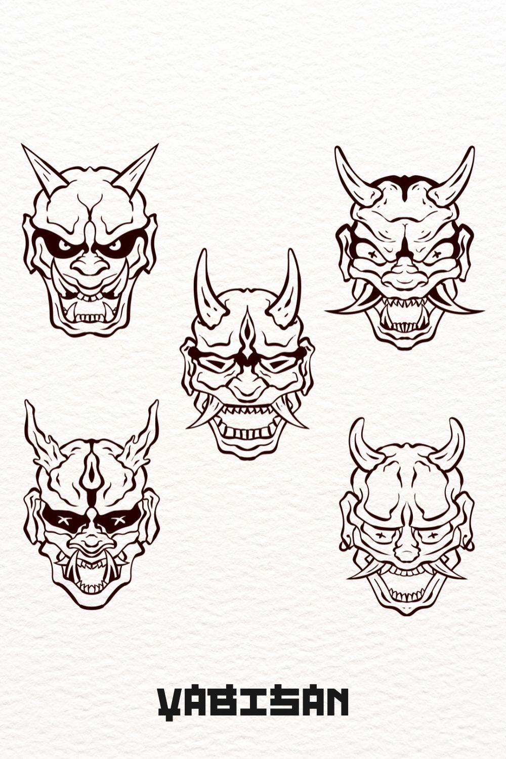 Oni Hannya Mask Art set – Outlined pinterest preview image.
