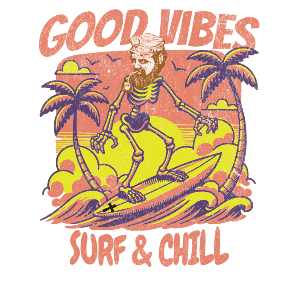 Summer and beach style vintage T- shirt design preview image.