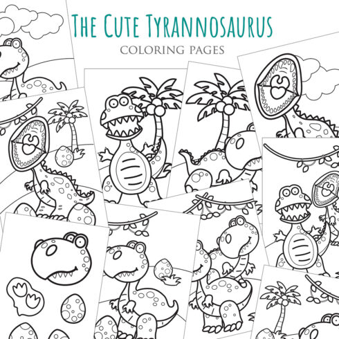Cute and Funny Dinosaur Tryannosaurus Trex Animal Ancient Cartoon Coloring School or Holiday Activity for Kids and Adult cover image.