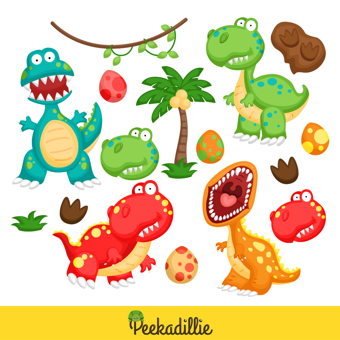 Colorful Cute and Funny Animal Dinosaur Tryannosaurus Trex Ancient Cartoon Illustration Vector Clipart Sticker Background Decoration preview image.