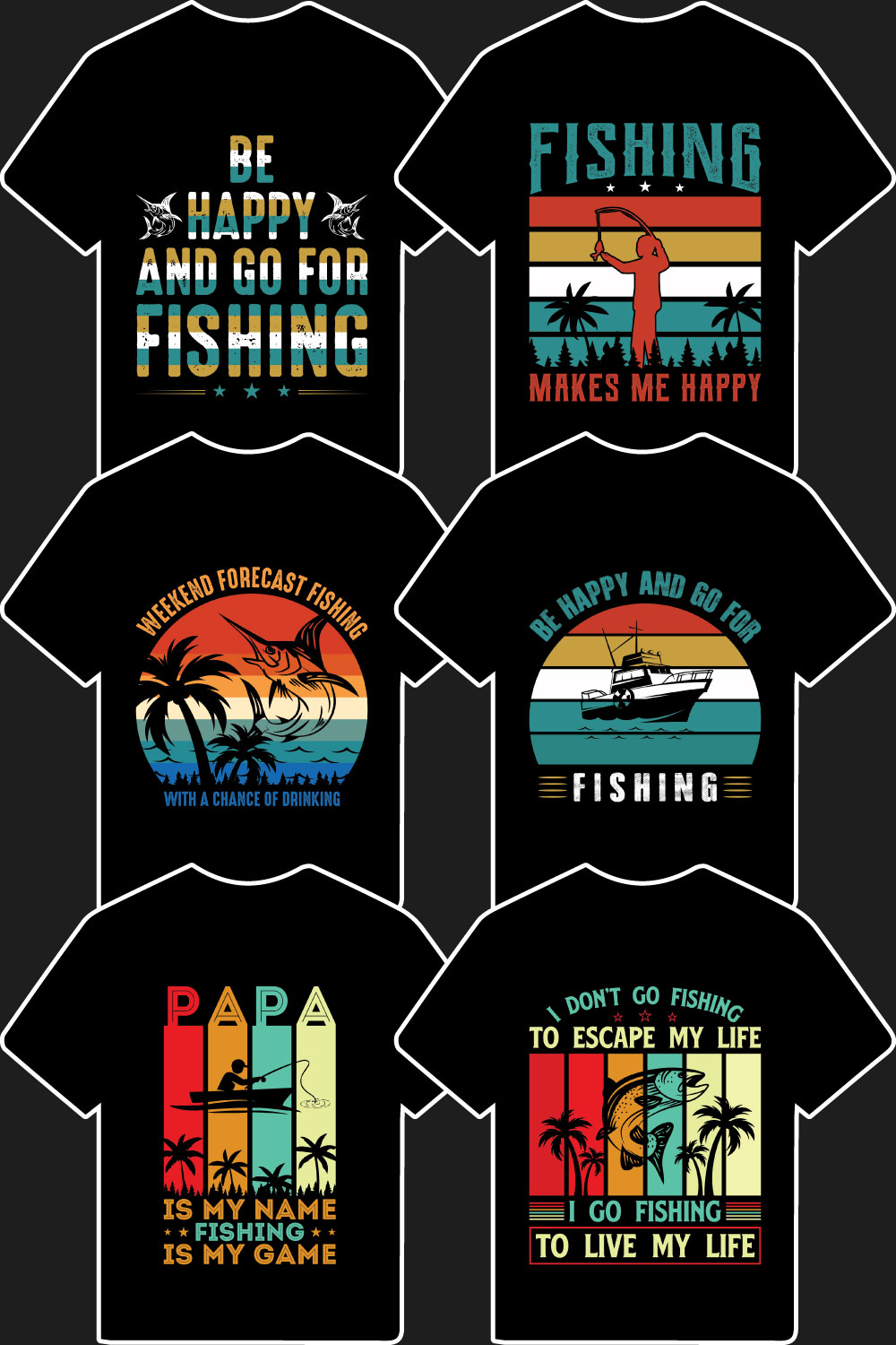 10 Fishing T shirt Designs vector in 1 Bundle pinterest preview image.