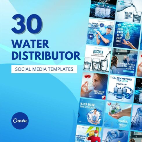 30 Water Distributor Canva Templates For Social Media cover image.