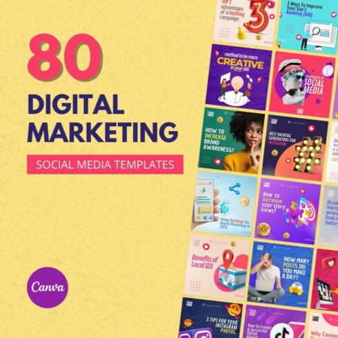80 Premium Digital Marketing Canva Templates For Social Media cover image.